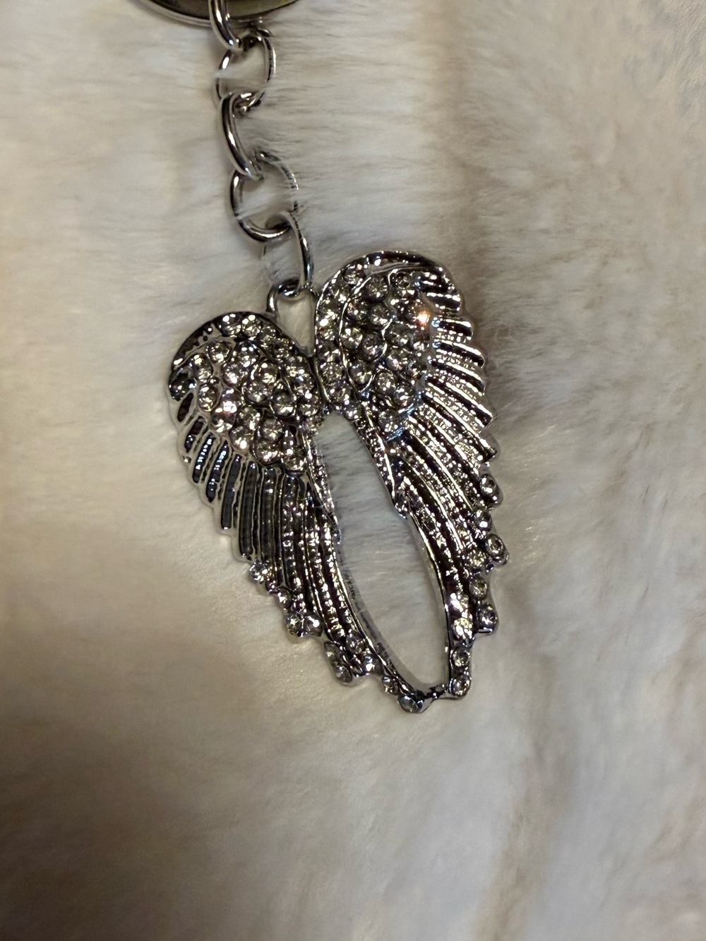 Sparkling Silver Angel Wing Pendant Keychain